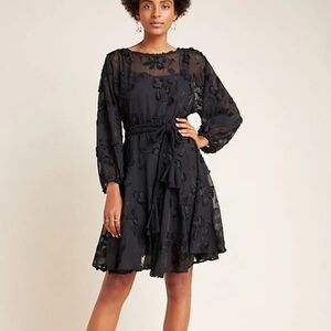 Chic Black Embroidered Long Sleeve Dress